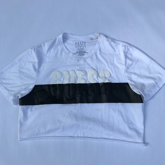 Guess Graphic Black and White Crop Top - Picture 5 of 8